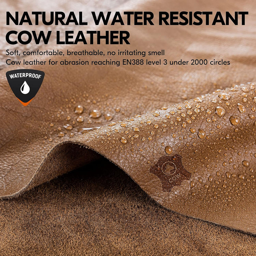 Vgo... 1-Pair Unlined Safety Cow Grain Leather Work Gloves Men, Rigger Gloves, Builder Gloves, Water Resistant, Palm Patched (Size XL, Brown, CA9597WP)