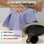 Native Fab Gingham Dish Towels 16x26 inches Set of 4 - Absorbent Washable Dishcloths, Dish Towels for Quick Drying Dishes, Kitchen Hand Towels with Hanging Loop, Blue White