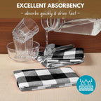 Native Fab 6-Pack Kitchen Towel with Hanging Loop 16x26 inches, Cotton Buffalo Check Kitchen Towels for Cleaning Drying, Washcloths Soft & Absorbent Cloth Rags, Bar Towel, Dish Cloth, Black