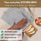 Native Fab 12 Pack Gingham Mini Check Kitchen Dish Towel Cotton Durable Washable 16"x26" - Tea Towels, Soft Absorbent Wash Cloths, Multi Purpose Towels with Hanging Loop - Grey White