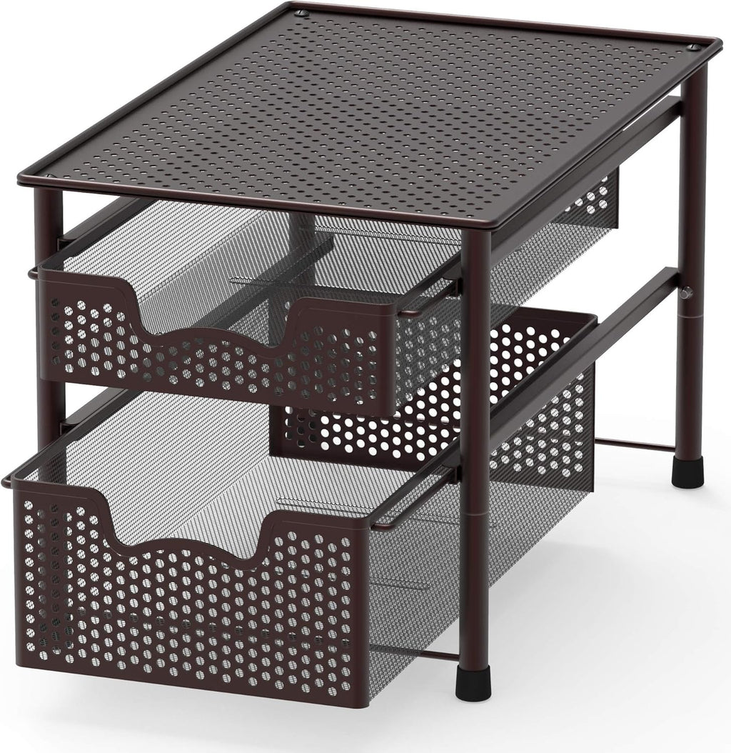 Simple Houseware Stackable 2 Tier Sliding Basket Organizer Drawer, Bronze