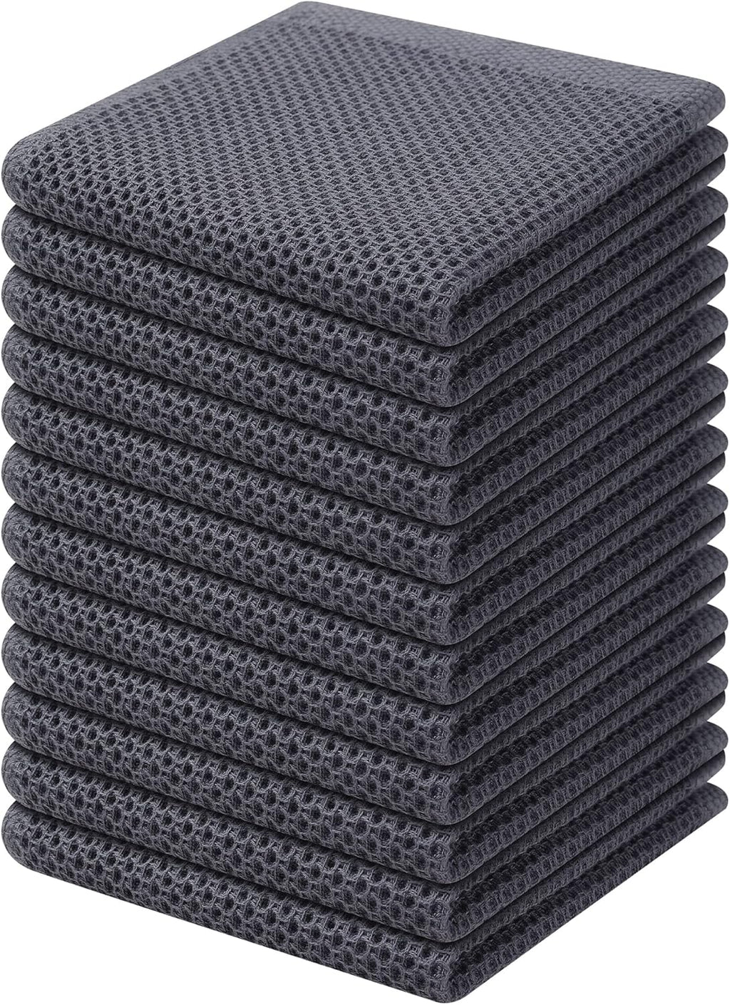 Kitinjoy 100% Cotton Kitchen Dish Cloths, 12 Pack Waffle Weave Ultra Soft Absorbent Dish Towels for Drying Dishes Quick Drying Kitchen Towels Dish Rags, 12 X 12Inch, Dark Grey