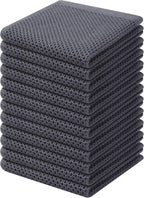 Kitinjoy 100% Cotton Kitchen Dish Cloths, 12 Pack Waffle Weave Ultra Soft Absorbent Dish Towels for Drying Dishes Quick Drying Kitchen Towels Dish Rags, 12 X 12Inch, Dark Grey