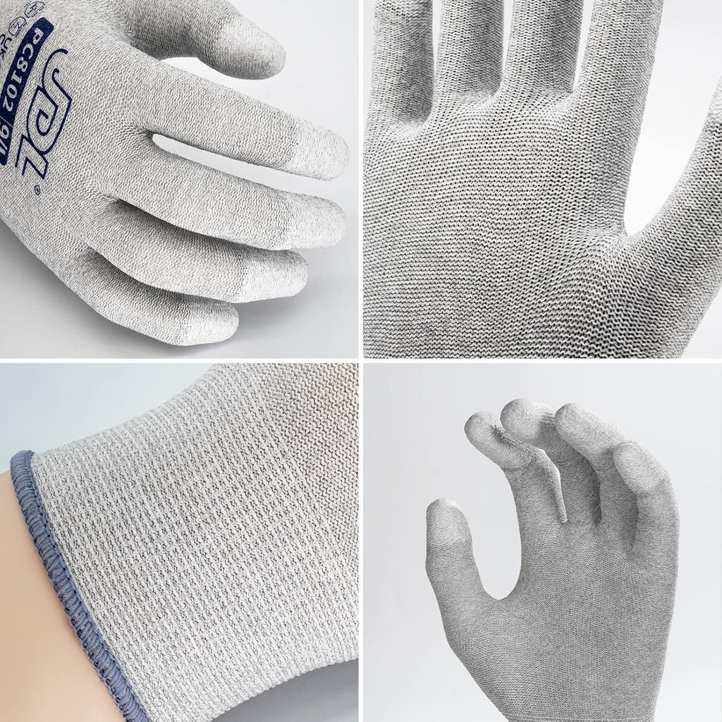 JDL ESD Work Gloves, Anti-Static Gloves for PC Building, 6 pairs, Computer Installation & Repair, High Resistance Carbon Fiber Gloves, X-Large