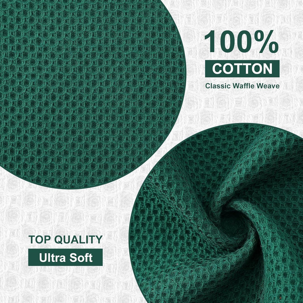 Kitinjoy 100% Cotton Kitchen Dish Cloths, 6 Pack Waffle Weave Ultra Soft Absorbent Dish Towels for Drying Dishes Quick Drying Kitchen Towels Dish Rags, 12 X 12 Inches, Dark Green