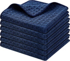 Homaxy Microfiber Waffle Weave Kitchen Dish Cloths, 12 x 12 Inch Ultra Absorbent and Solid Color Dish Towels for Kitchen Fast Drying Dishcloth for Washing Dishes, 6 Pack, Navy Blue