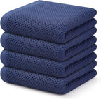 Kitinjoy 100% Cotton Waffle Weave Kitchen Towels, 4-Pack Super Soft and Absorbent Dish Towels for Drying Dishes, Kitchen Hand Towels, 13 in x 28 in, Navy Blue