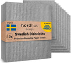 Nordhus Design Swedish Dishcloths, Grey 10-Pack, Reusable, Washable Cellulose Cotton Kitchen Cloths - Replace Paper Towels, Wipes, Sponges, Dish Rags