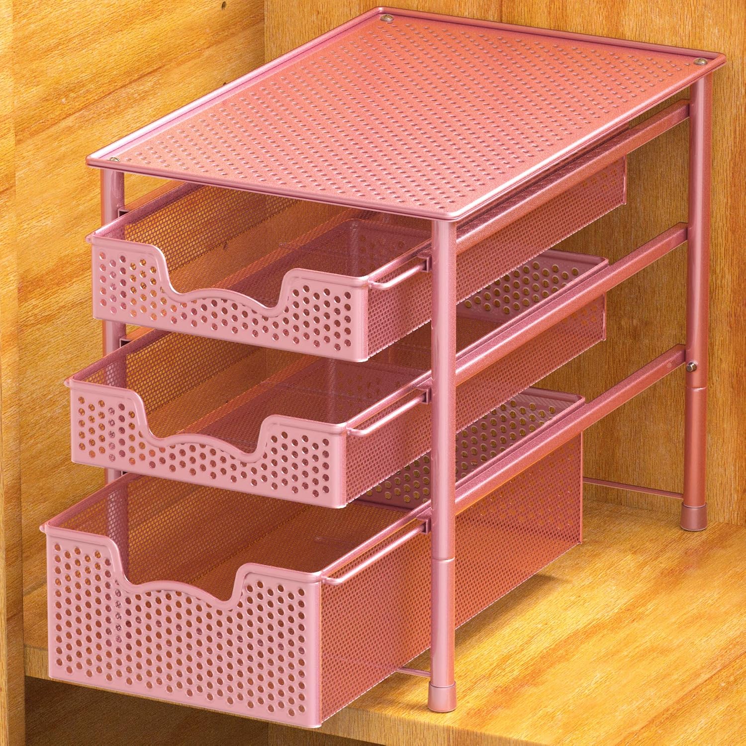 Simple Houseware Stackable 3 Tier Sliding Basket Organizer Drawer, Pink
