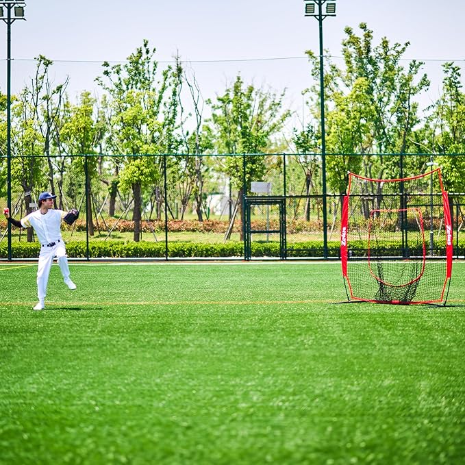 ZELUS Baseball Net 7 ft x7 ft, Softball Hitting & Pitching with Carry Bag, Ground Stakes, Portable Backstop & Bow Frame, Training Equipment for All Ages