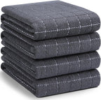 Homaxy 100% Cotton Terry Kitchen Towels(Dark Grey, 20 x 28 inches), Checkered Designed, Soft and Super Absorbent Dish Towels, Large 4 Pack