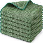 Homaxy Microfiber Waffle Weave Kitchen Dish Cloths, 12 x 12 Inch Ultra Absorbent and Solid Color Dish Towels for Kitchen Fast Drying Dishcloth for Washing Dishes, 6 Pack, Grass Green