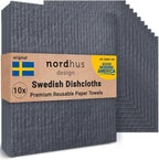 Nordhus Design Swedish Dishcloths, Black Charcoal/Dark Grey, 10-Pack, Reusable, Washable Cellulose Cotton Kitchen Cloths - Replace Paper Towels, Wipes, Sponges, Dish Rags
