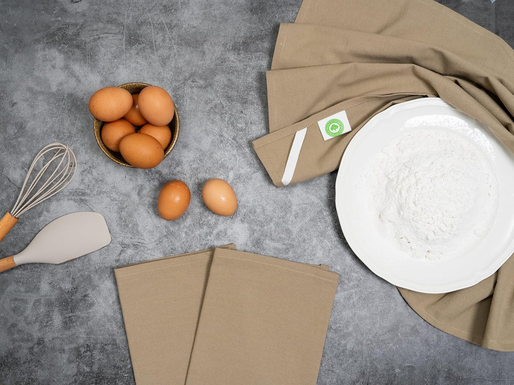 Organic Cotton Beige Flour Sack Towels - 10 Pack, 27"x27", Highly Absorbent Beige Tea Towels - Kitchen Cloth for Baking, Bread Making, and Cooking - Absorbent and Lint-Free (10 Pack)