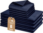 Native Fab 8 Piece Towel & Dish Cloth Set - 100% Cotton, Absorbent, Quick Drying, Durable Towels for Cleaning, Cooking, Baking - Great for Home, Kitchen, Bars & Everyday Use - Navy Blue