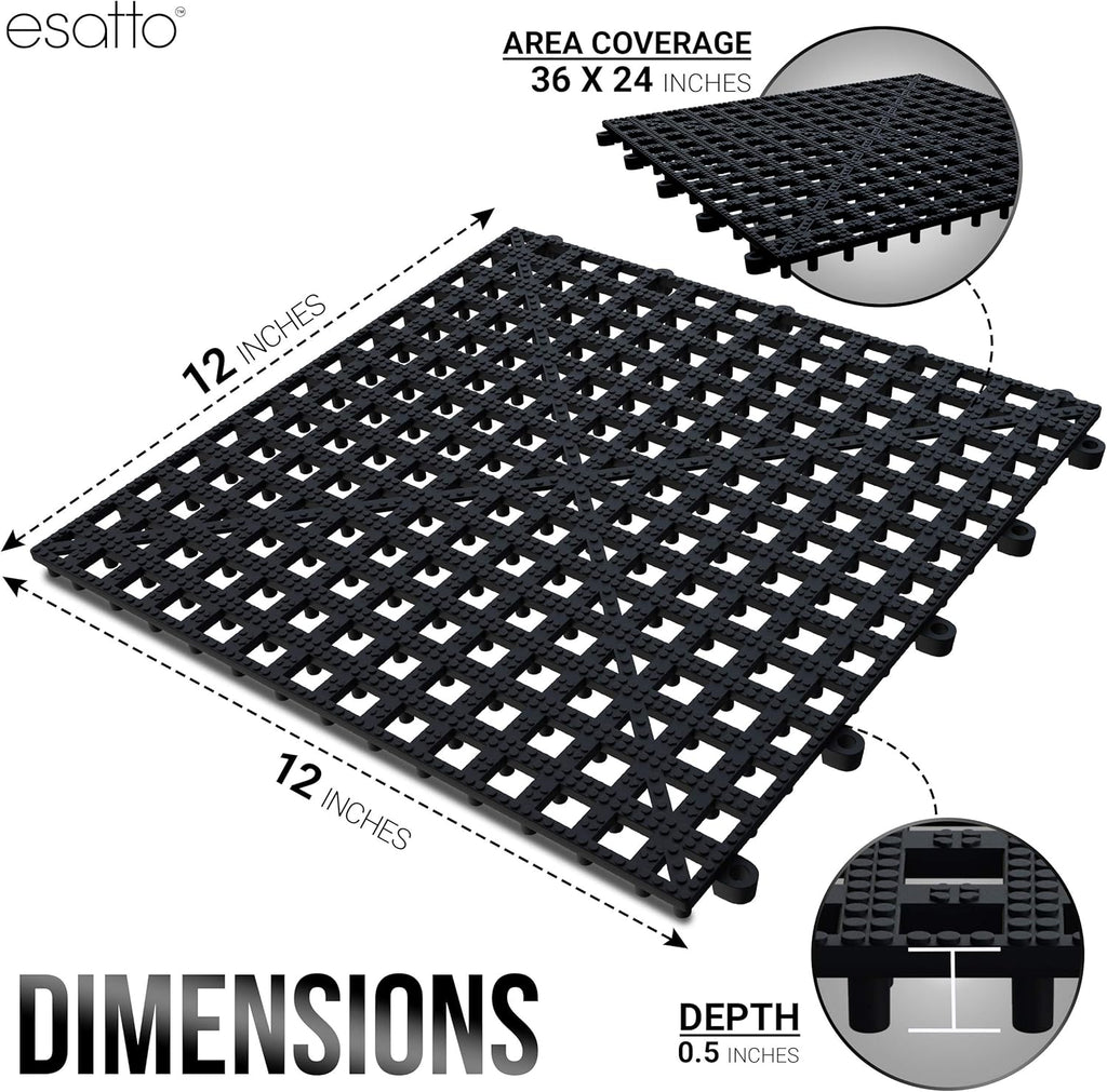 Esatto 12 Pack Interlocking Shelf Mats 12″, Black – for Spills, Clean Bars, Stain Protection, and an Anti-Slip Surface