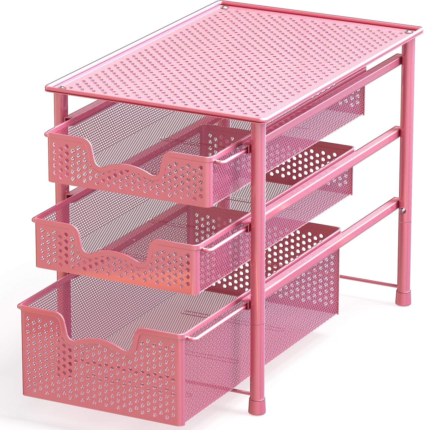 Simple Houseware Stackable 3 Tier Sliding Basket Organizer Drawer, Pink