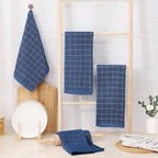 Homaxy 100% Cotton Terry Kitchen Towels(Navy Blue, 13 x 28 inches), Checkered Designed, Soft and Super Absorbent Dish Towels, 8 Pack