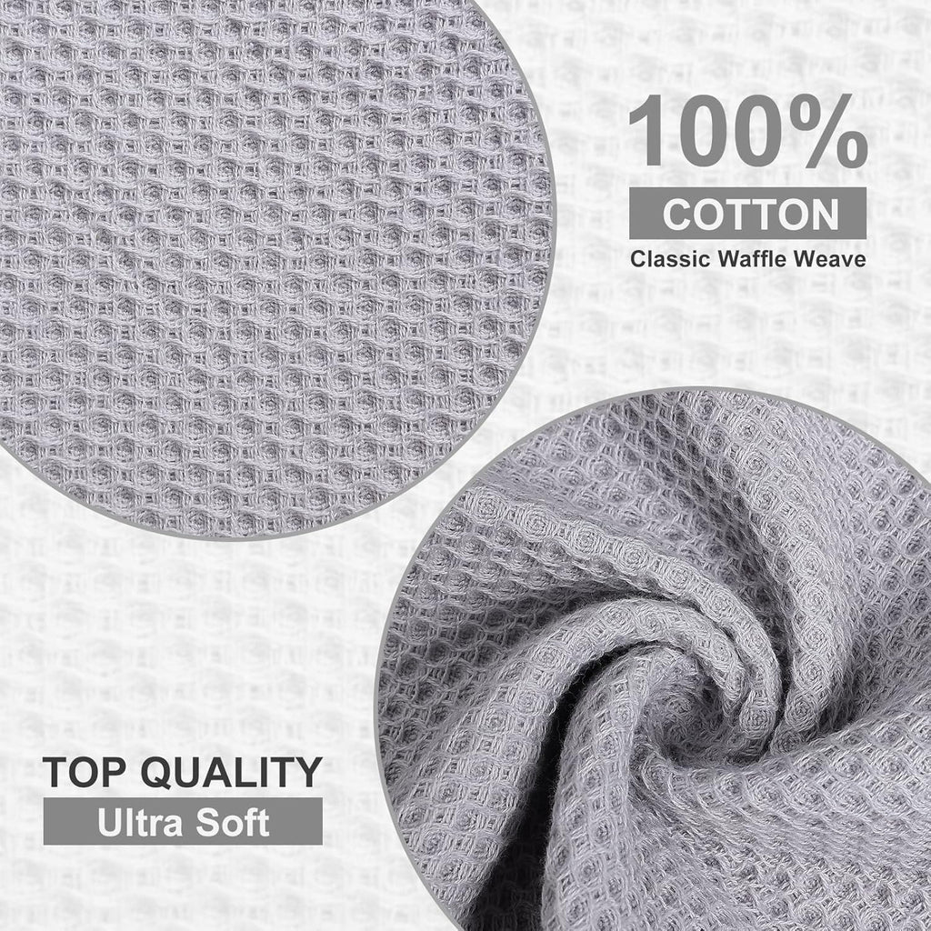Kitinjoy 100% Cotton Kitchen Dish Cloths, 6 Pack Waffle Weave Ultra Soft Absorbent Dish Towels for Drying Dishes Quick Drying Kitchen Towels Dish Rags, 12 X 12 Inches, Light Grey