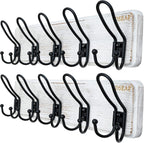 Dseap Coat Rack Wall Mounted - Heavy Duty Farmhouse Rustic Wall Coat Hanger with 5 Wire Hooks for Clothes Hat Jacket Towel, RusticWire, J1-5A, Whitewash & Black, Pack of 2