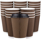 Promora Brown Disposable Coffee Cups With Lids 12 oz, Premium Insulated Paper Ripple Cups for Hot Coffee, Paper Cups 12 oz Coffee Cups 12 oz, Paper Coffee Cup with Lids (80 Pack)