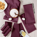 Native Fab Kitchen Towels & Dish Cloth Set, 100% Cotton, 8 Piece, Absorbent, Durable, Washable, Quick Drying Towel for Cleaning, Cooking, Baking - Ideal for Home, Bars & Everyday Use - Burgundy Wine