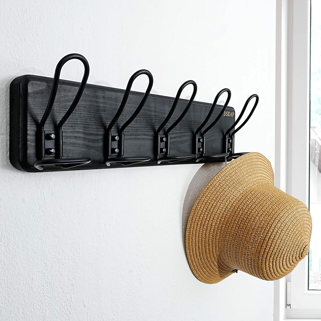 Dseap Coat Rack Wall Mounted - Heavy Duty Farmhouse Rustic Wall Coat Hanger With 5 Wire Hooks for Clothes Hat Jacket Towel, RusticWire, G25A, Black