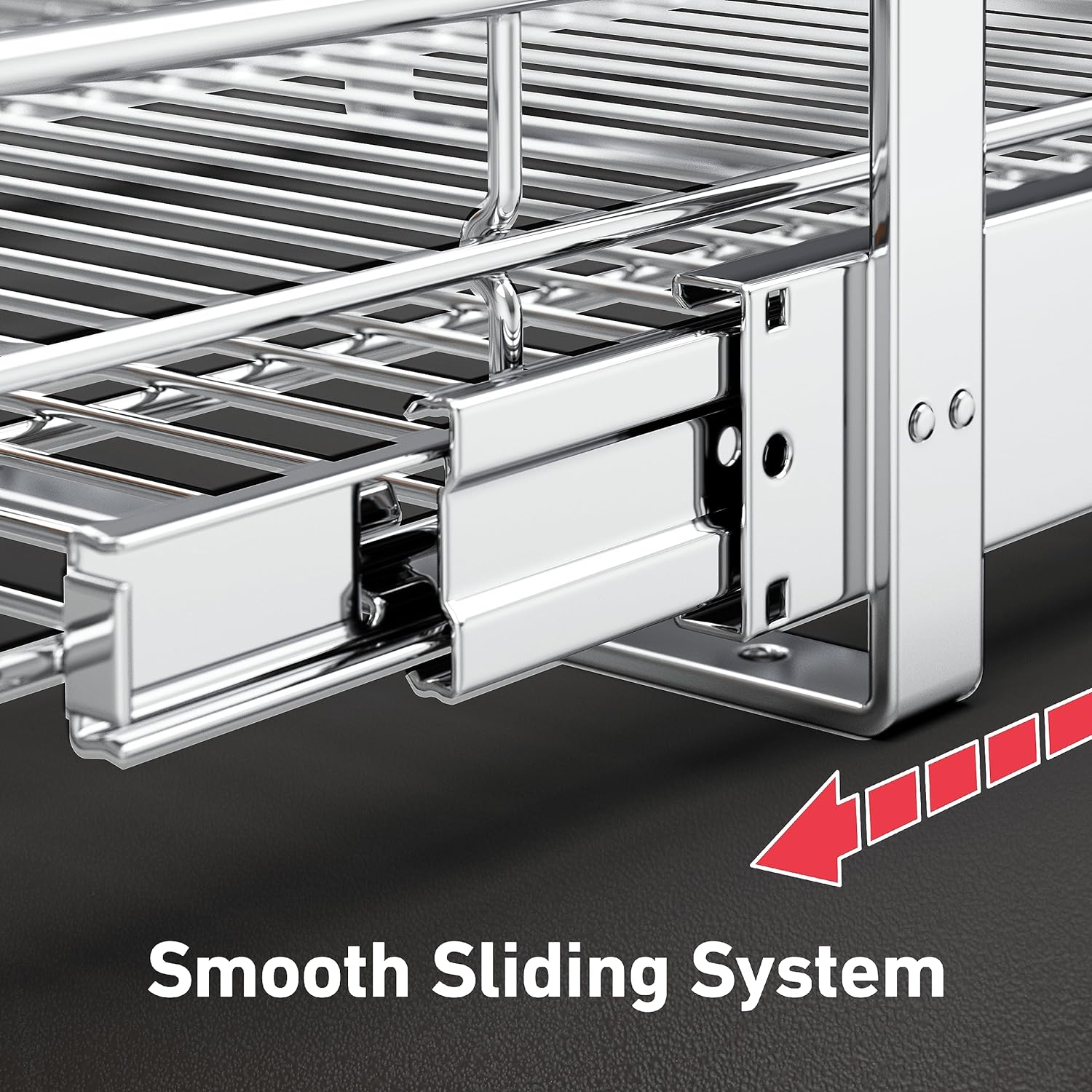 Pull Out Cabinet Organizer(11" W x 21" D), 2 Tier Wire Basket Slide Out Shelf Storage with Wood Handle, Pull Shelf Drawers for 12-1/4” Cabinet Opening, Chrome