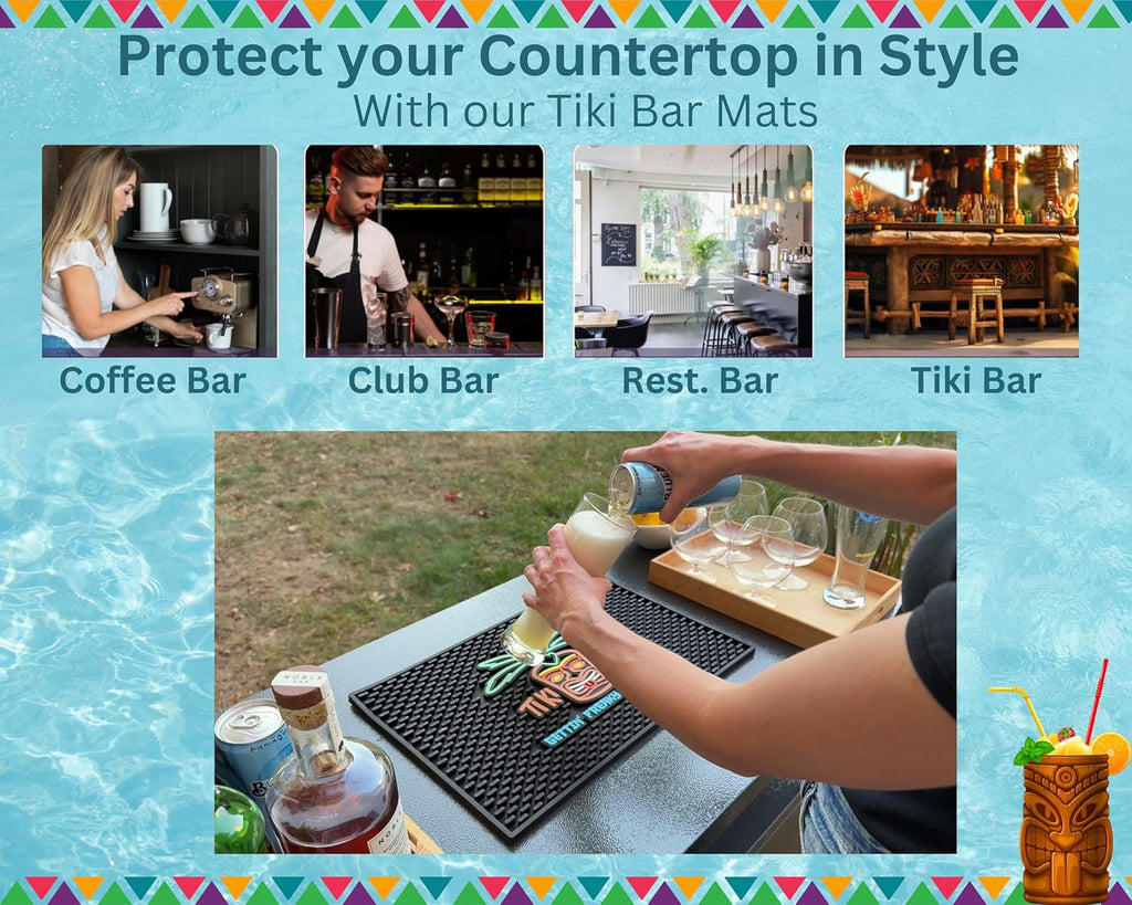 Tiki Bar Mat Warrior Head Mat Gettin Freaky at The Tiki 18x12 in Tiki Decor Hawaiian Decorations, Luau Party Decorations & Hawaiian Party Decorations Bar Mats for Countertop, Tiki Man Luau Decorations