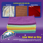 Fabuloso Microfiber Cleaning Cloths, Rainbow - Lint-Free, Scratch-Free Cleaning Cloths for Surfaces and Wood Furniture - Dustless Cloth for Bold and Bright Cleaning Experience, 12 Count