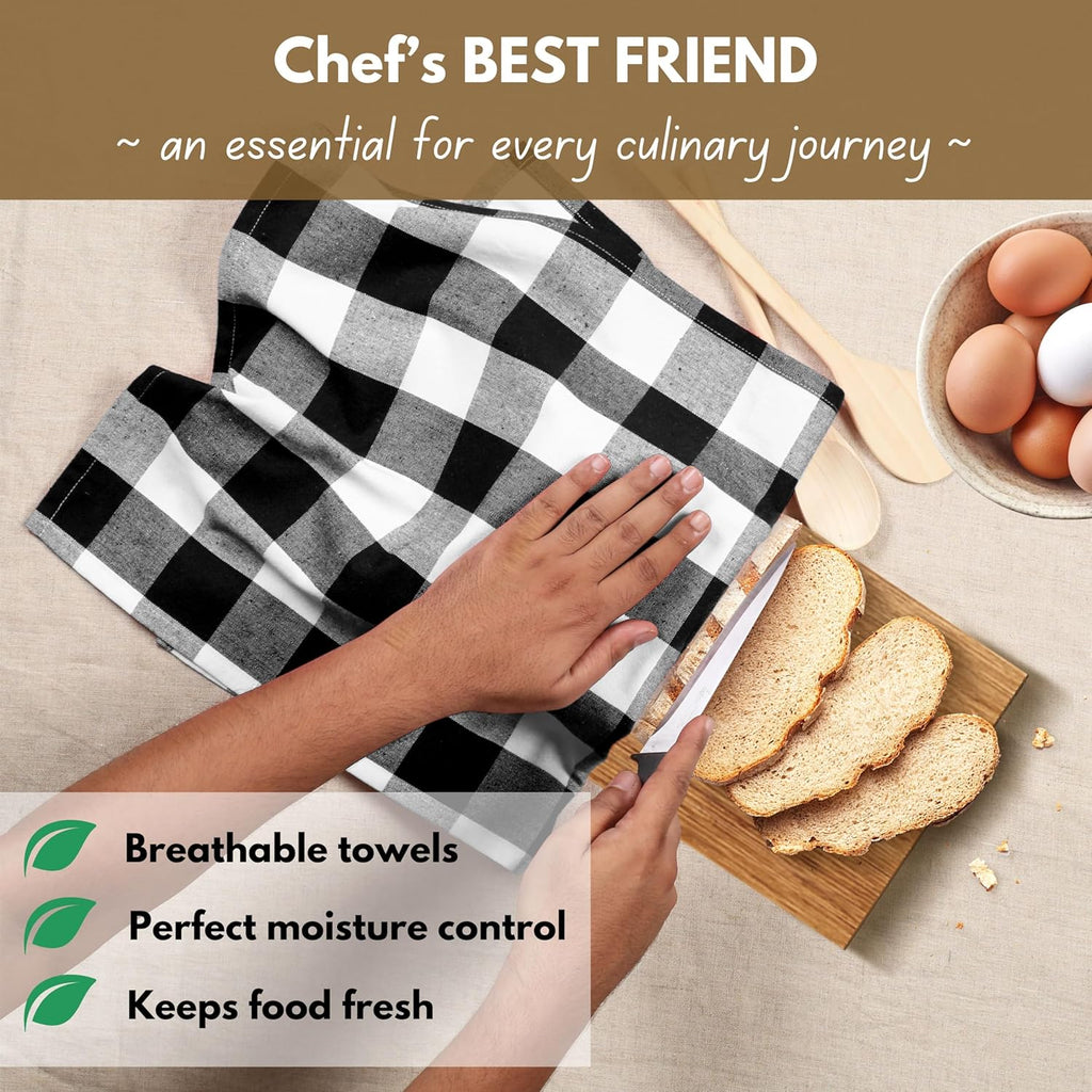 Native Fab 6-Pack Kitchen Towel with Hanging Loop 16x26 inches, Cotton Buffalo Check Kitchen Towels for Cleaning Drying, Washcloths Soft & Absorbent Cloth Rags, Bar Towel, Dish Cloth, Black