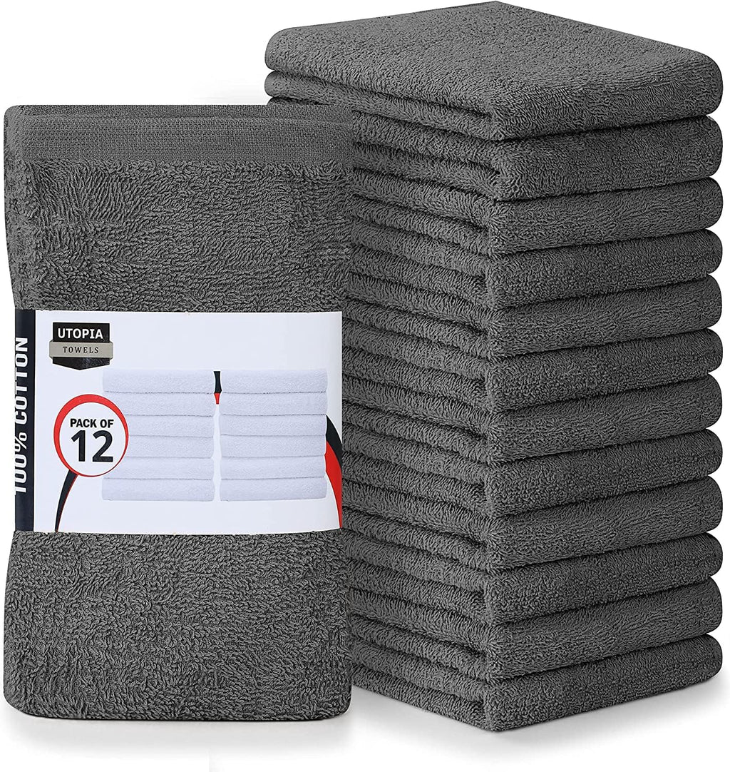 Utopia Towels Kitchen Bar Mops, Pack of 12, 16 by 19 Inches, 100% Cotton Super Absorbent Grey Towels, Multi-Purpose Cleaning Towels for Home and Kitchen Bars