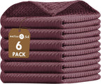 Native Fab 6 Pack Cotton Waffle Dish Cloths - 12x12 inch, Soft, Absorbent & Quick Drying Towels for Cleaning, Cooking & Baking - Great for Home, Restaurants, Cafes & Bars - Burgundy Wine