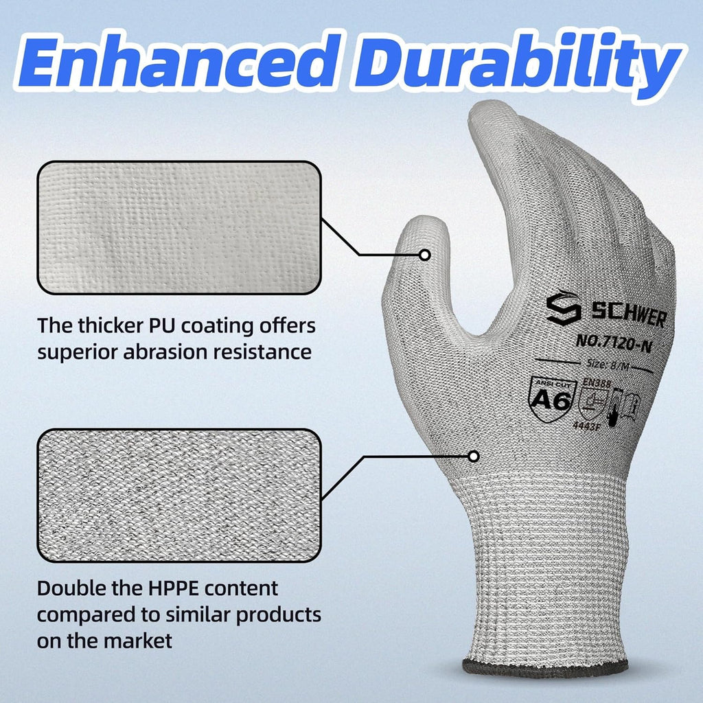 Schwer 3 Pairs AIR-SOFT Cut Resistant Gloves AR7120 ANSI A6 Cut Proof Work Gloves, Touchscreen, for Men and Women Used for Woodworking, Glass Cutting, Construction, Cargo Handling, Car Repair, XL