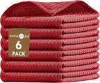 Native Fab 6 Pack Waffle Dish Cloths - 100% Cotton, Absorbent, Quick Drying & Soft Towels for Cleaning, Cooking & Baking - Ideal for Home, Restaurants & Cafes - 12x12 Inches - Red