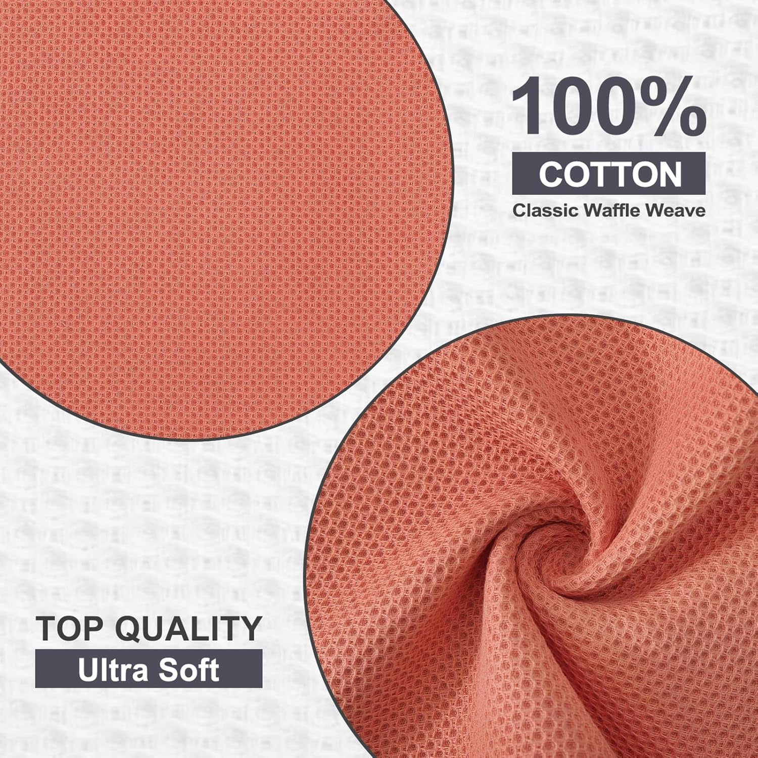Kitinjoy 100% Cotton Kitchen Dish Cloths, 12 Pack Waffle Weave Ultra Soft Absorbent Dish Towels for Drying Dishes Quick Drying Kitchen Towels Dish Rags, 12 X 12 Inches, Coral