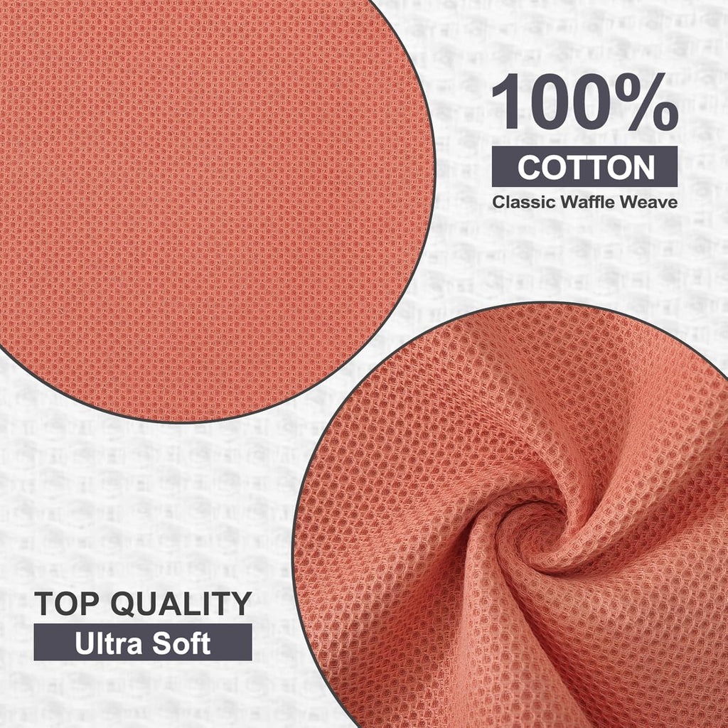Kitinjoy 100% Cotton Kitchen Dish Cloths, 8 Pack Waffle Weave Ultra Soft Absorbent Dish Towels for Drying Dishes Quick Drying Kitchen Towels Dish Rags, 12 X 12 Inches, Coral
