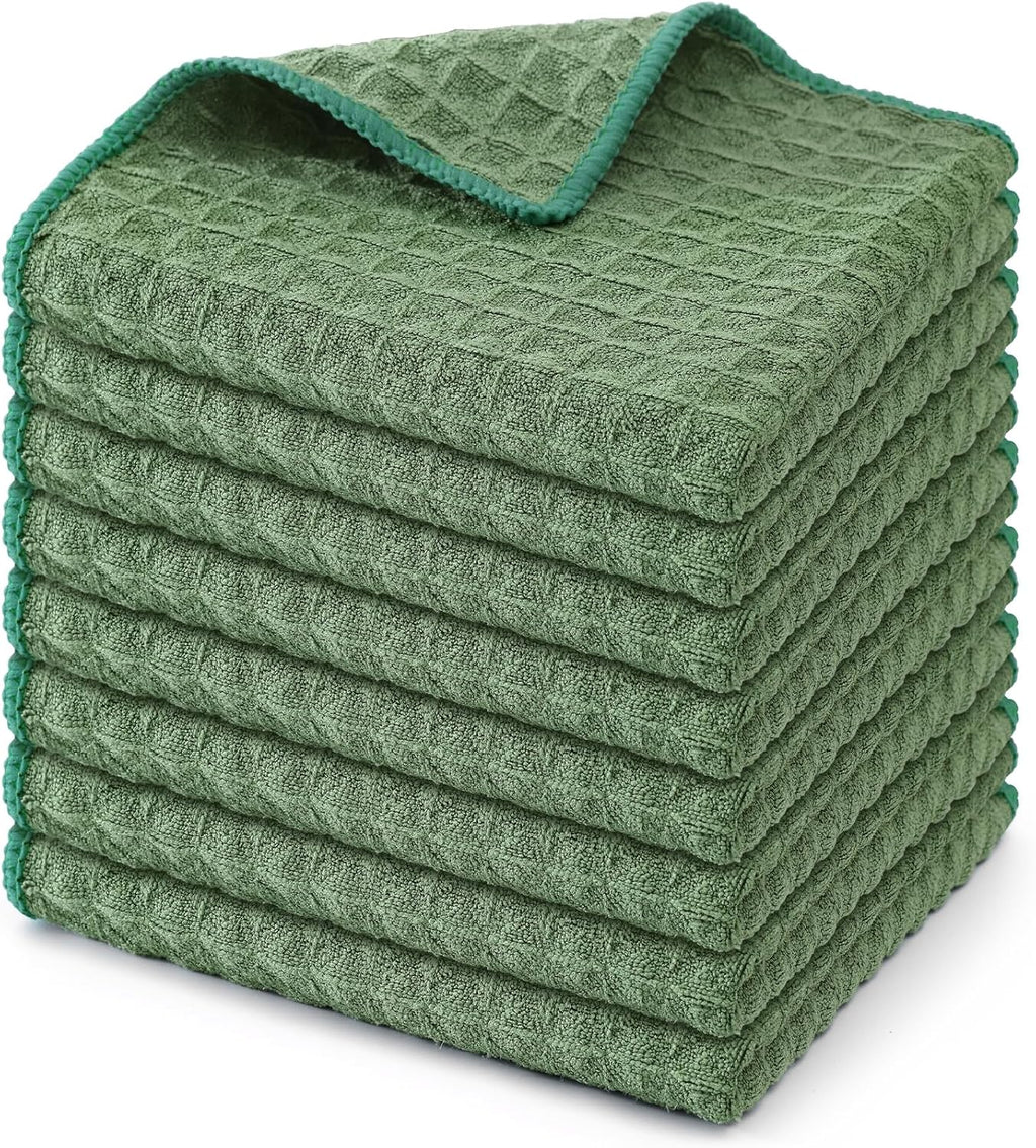 Homaxy Microfiber Waffle Weave Kitchen Dish Cloths, 12 x 12 Inch Ultra Absorbent and Solid Color Dish Towels for Kitchen Fast Drying Dishcloth for Washing Dishes, 8 Pack, Grass Green