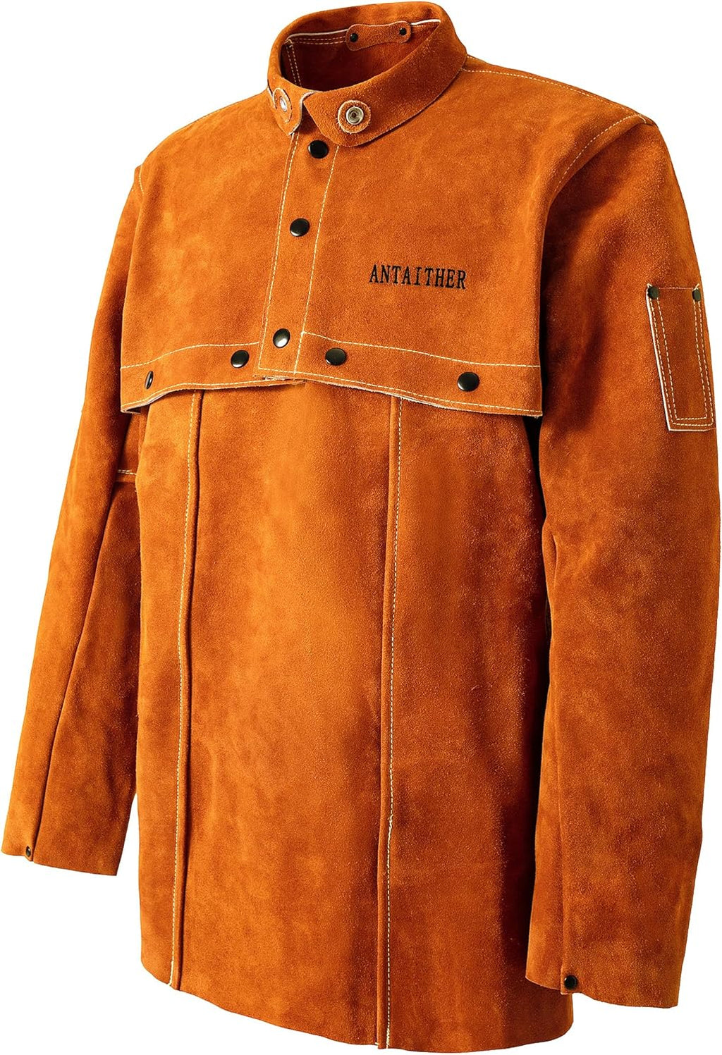 ANTAITHER Leather Welding Jacket with Open Back, Bib Apron with Cape Sleeve, Heat Flame Resistant Welder Coat
