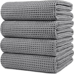 POLYTE Microfiber Oversize Quick Dry Lint Free Bath Towel, 60 x 30 in, 4 Pack (Waffle Weave)