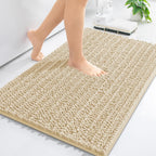 Arotive Luxury Chenille Bathroom Rug Mat, Extra Soft Thick Absorbent Shaggy Bath Rugs, Non-Slip Machine Wash Dry, Plush Bath Mats for Bathroom, Shower and Tub, 34x21, Cream Beige