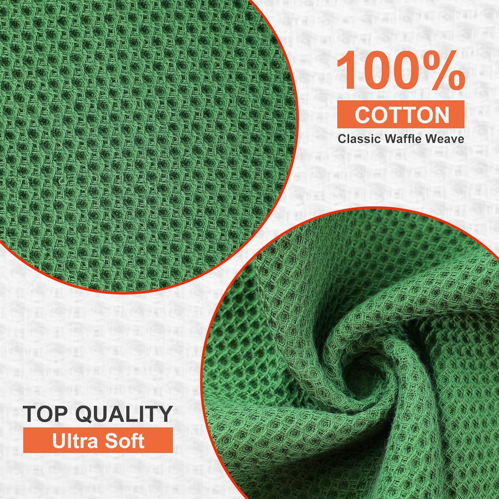Kitinjoy 100% Cotton Kitchen Dish Cloths, 6 Pack Waffle Weave Ultra Soft Absorbent Dish Towels for Drying Dishes Quick Drying Kitchen Towels Dish Rags, 12 X 12 Inches, Grass Green