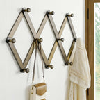 Dseap Expandable Coat Rack (Larger Version) - 24” High, Anti-Slip, Ultra Heavy Duty Wooden Accordian Wall Hanger with 10 Study Peg Hooks for Clothing Hats Jackets Bags, Dark Walnut