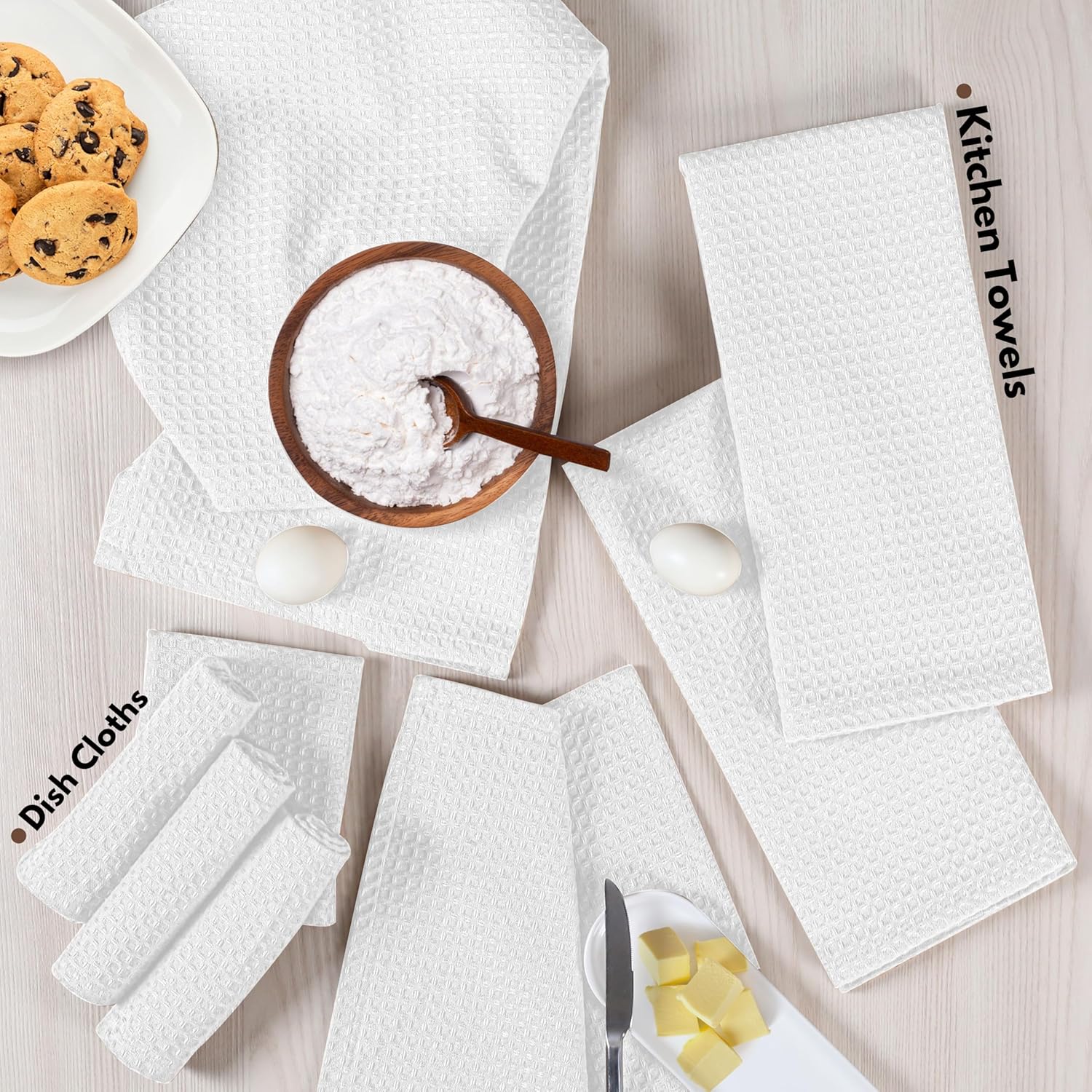 Native Fab Dish Towels & Dishcloths 8 Piece Set - 100% Cotton, Soft, Absorbent, Quick Drying Towel for Cleaning, Cooking, Baking - Machine Washable, Ideal for Home, Kitchen & Everyday Use - White