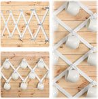 Dseap Accordian Wall Hanger: 16” High Wooden Wall Expandable Coat Rack, Hat Rack Holder, Accordion Hook for Baseball Caps, Coats, Mugs, 14 Peg Hooks, White