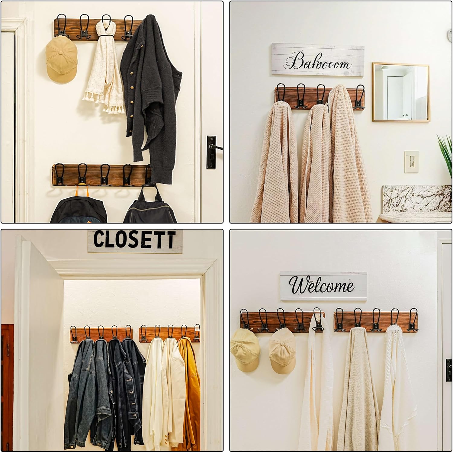 Dseap Coat Rack Wall Mounted - Heavy Duty Farmhouse Rustic Wall Coat Hanger With 5 Wire Hooks for Clothes Hat Jacket Towel, RusticWire, G25A, Black