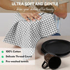 Native Fab 12 Pack Gingham Mini Check Kitchen Dish Towel Cotton Durable Washable 16"x26" - Tea Towels, Soft Absorbent Wash Cloths, Multi Purpose Towels with Hanging Loop - Grey White
