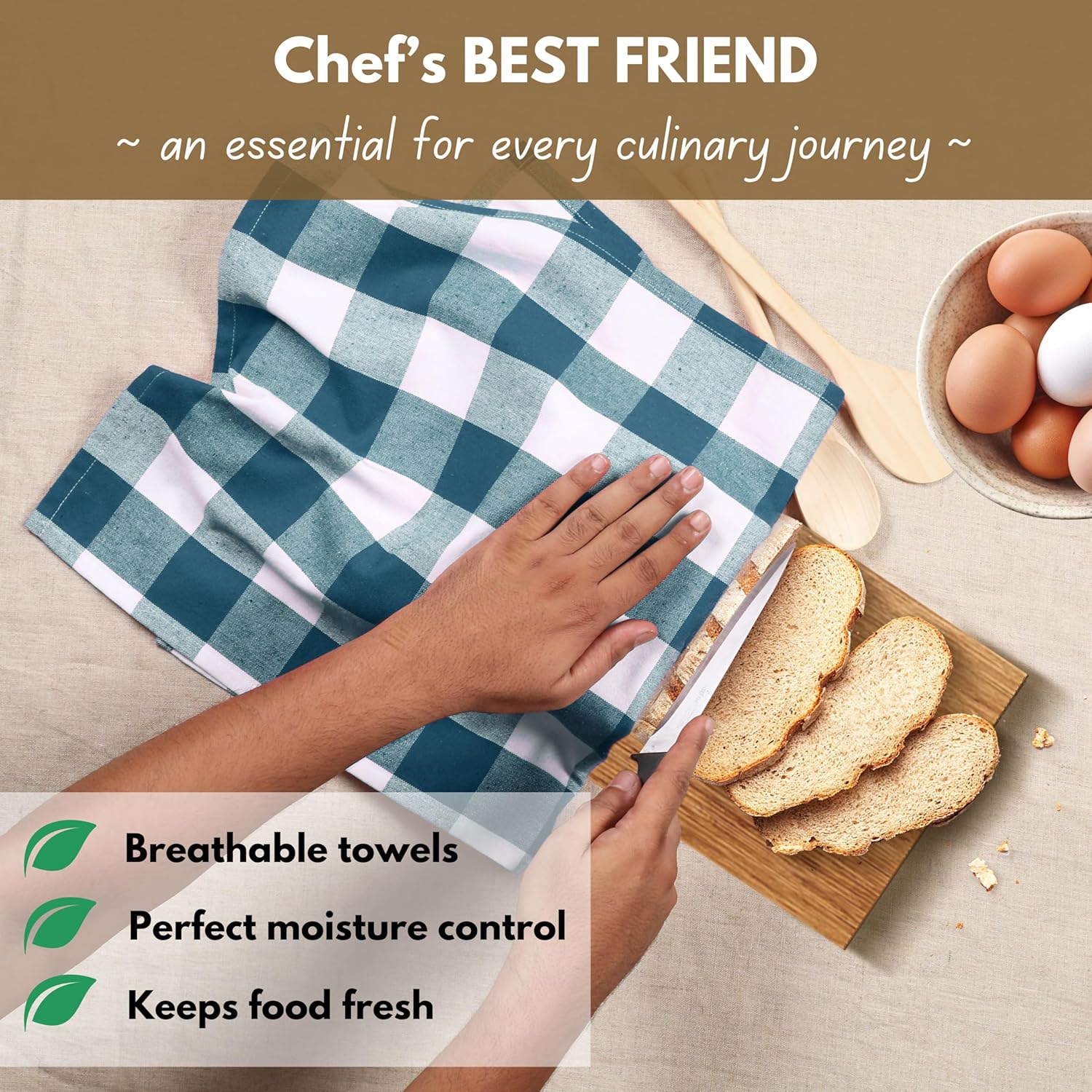 Native Fab 4-Pack Kitchen Towel with Hanging Loop 16x26 inches, Cotton Buffalo Check Kitchen Towels for Cleaning Drying, Washcloths Soft & Absorbent Cloth Rags, Bar Towel, Dish Cloth, Teal Green