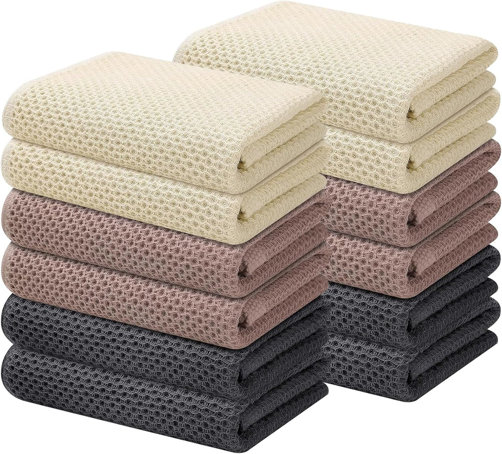 Kitinjoy 100% Cotton Waffle Weave Kitchen Towels, 12-Pack Super Soft and Absorbent Kitchen Dish Towels for Drying Dishes, Kitchen Hand Towels, 13 in x 28 in, Mixed Color