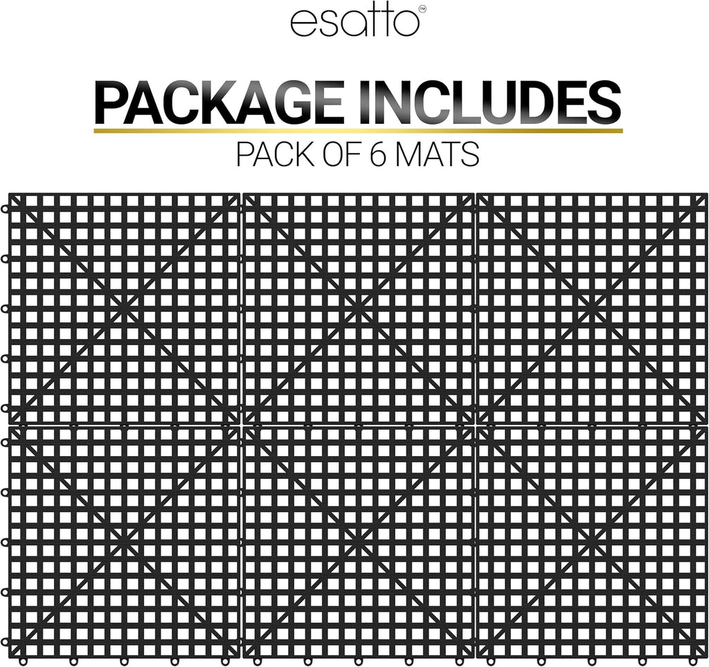 Esatto 6 Pack Interlocking Shelf Mats 12″, Black – for Spills, Clean Bars, Stain Protection, and an Anti-Slip Surface
